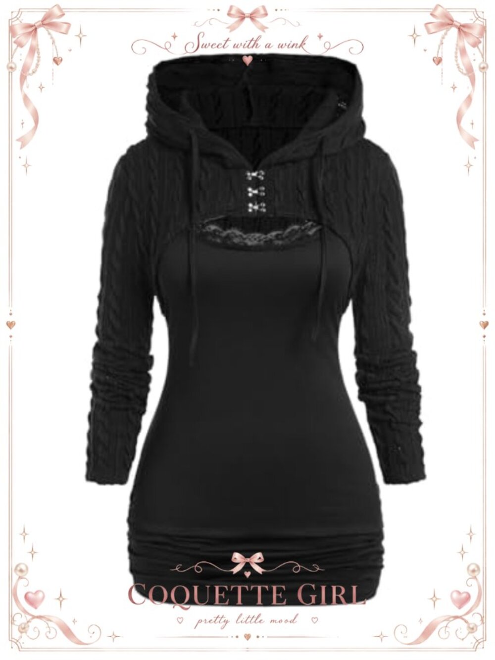 Cable Knit Hooded Shrug Long Sleeve Pullover Sweater Plus Size